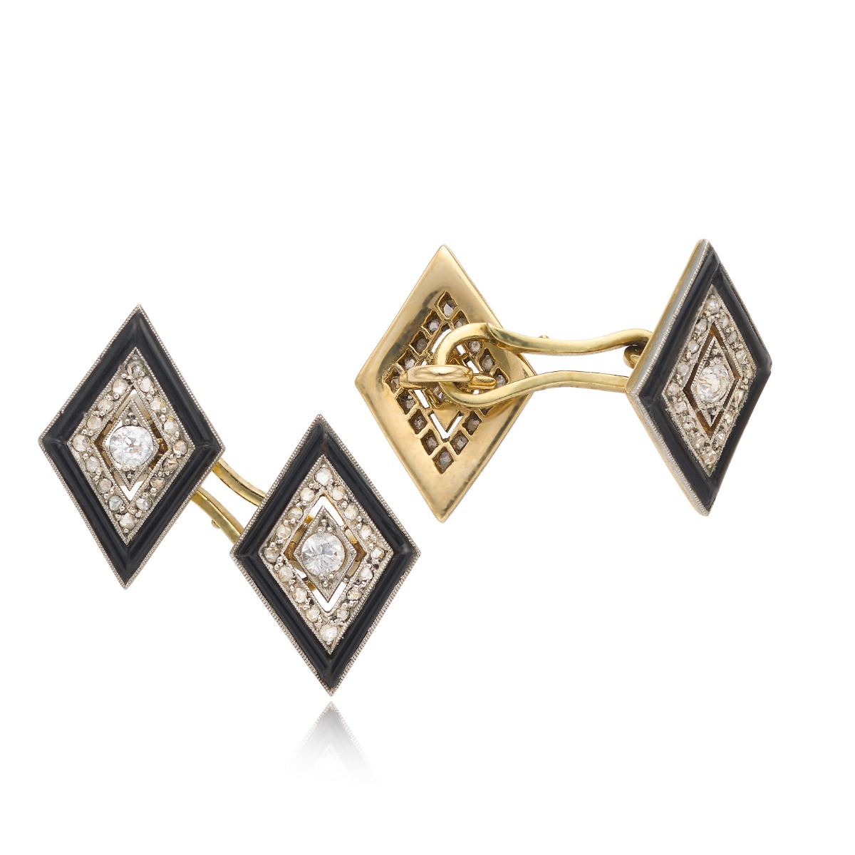 1950s Yellow Gold Black Jade & Diamond Cufflinks