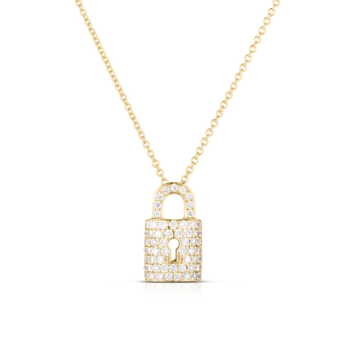 Roberto Coin Tiny Treasures 18k Yellow Gold Diamond Lock Charm Necklace