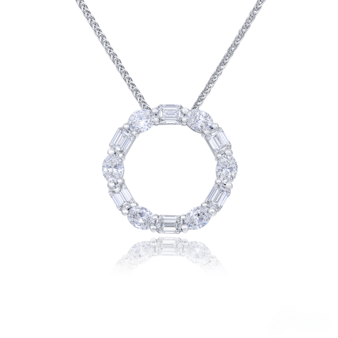 JB Star Platinum Diamond Circle Pendant Necklace