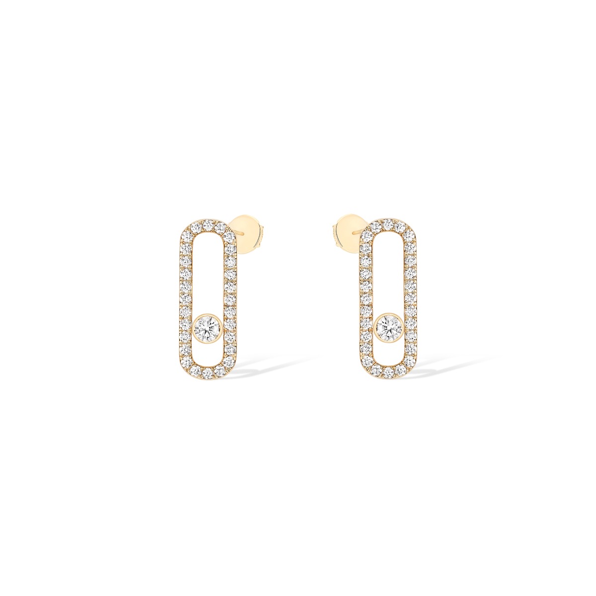Messika 18k Yellow Gold Move Uno Large Stud Pave Diamond Earrings  