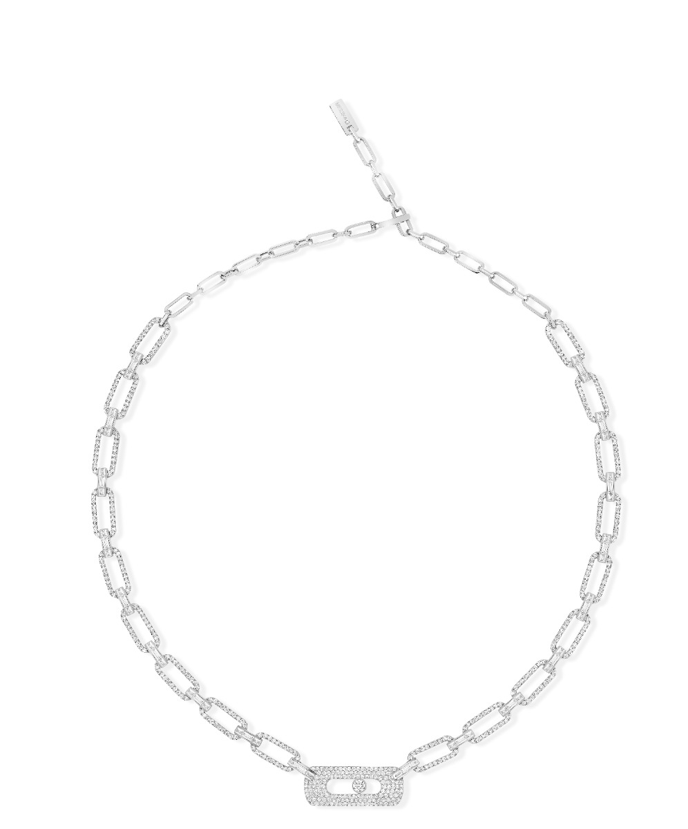 Messika 18k White Gold My Move Pave Diamond Curb Necklace
