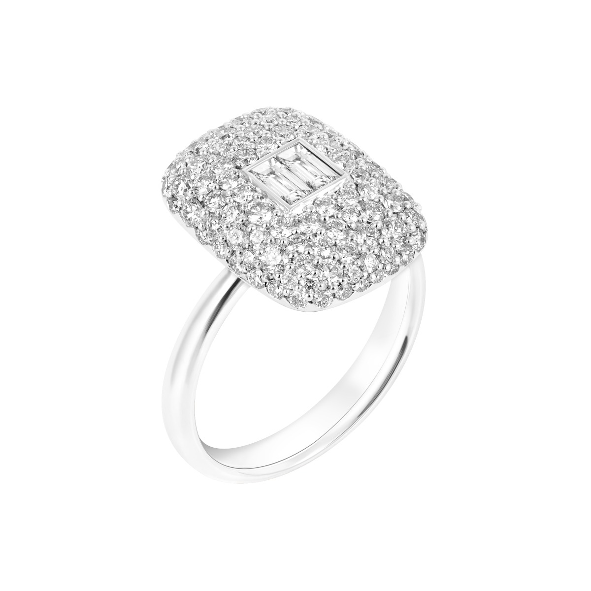 18k White Gold Rectangular Cushion Pave Diamond Ring