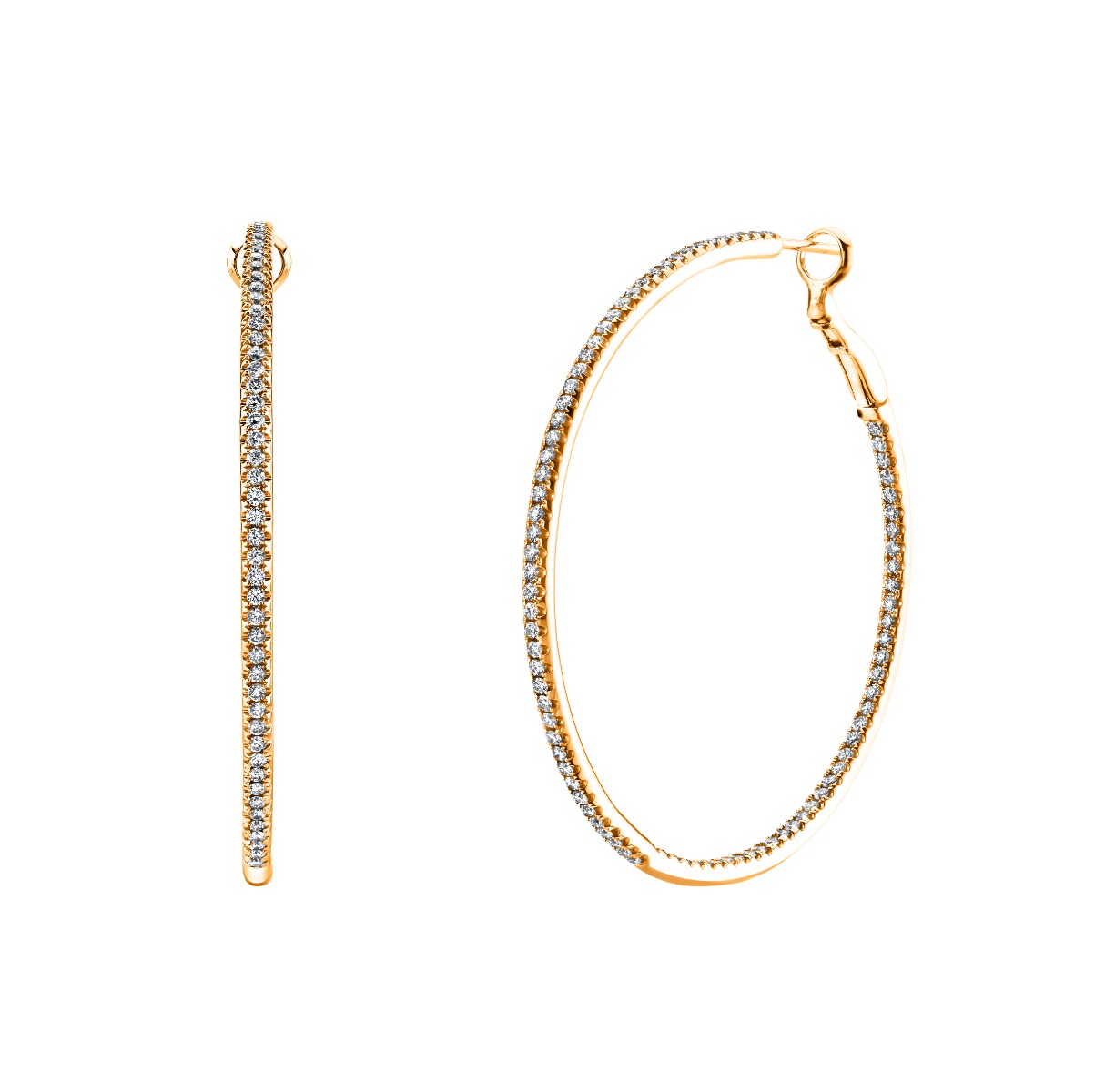 18k Yellow Gold 2.50 Inch Diamond Hoop Earrings