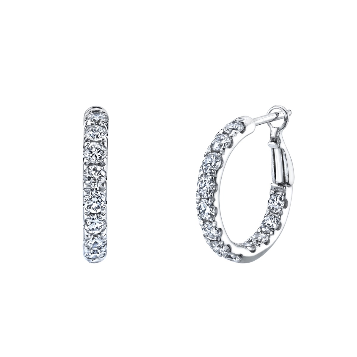 18k White Gold 1 Inch Diamond Hoop Earrings