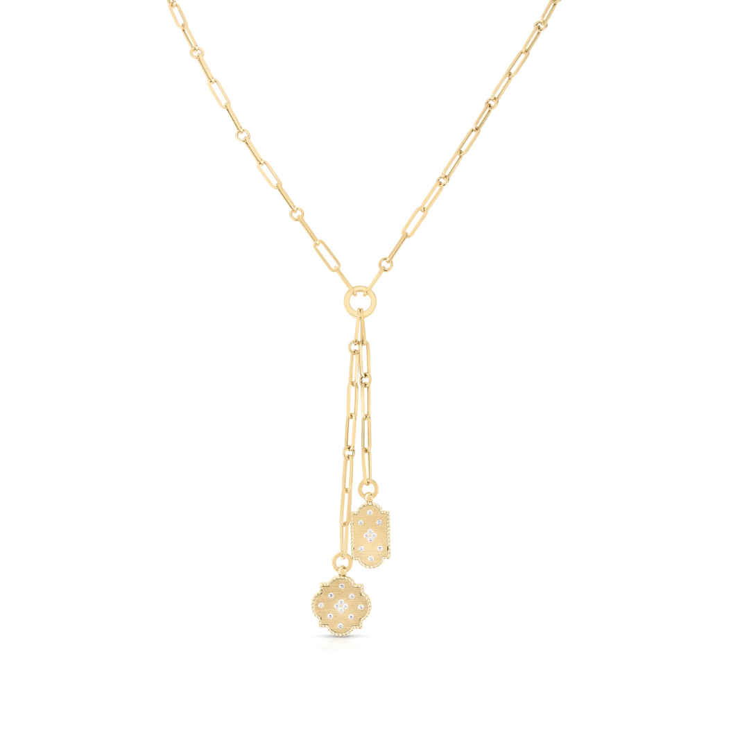 Roberto Coin Venetian Princess 18k Yellow Gold Double Diamond Medallion Necklace