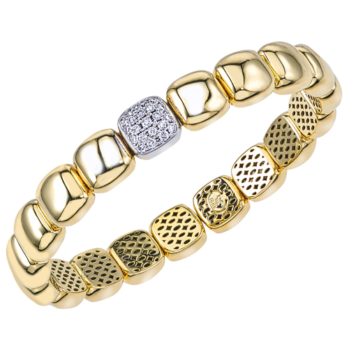 18k Yellow Gold Diamond Station Flex Bangle