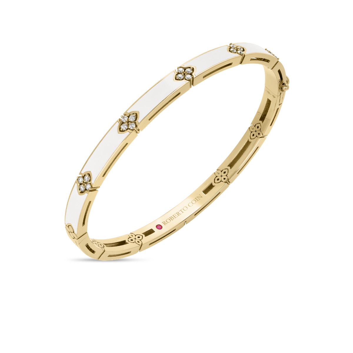 Roberto Coin Love in Verona 18k Yellow Gold White Enamel & Diamond Bangle