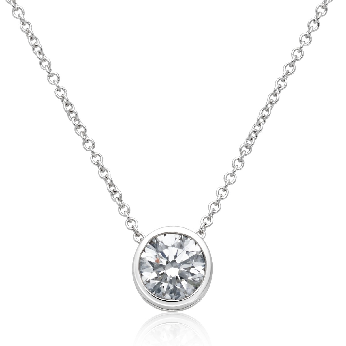 14k White Gold Diamond Bezel Set Necklace
