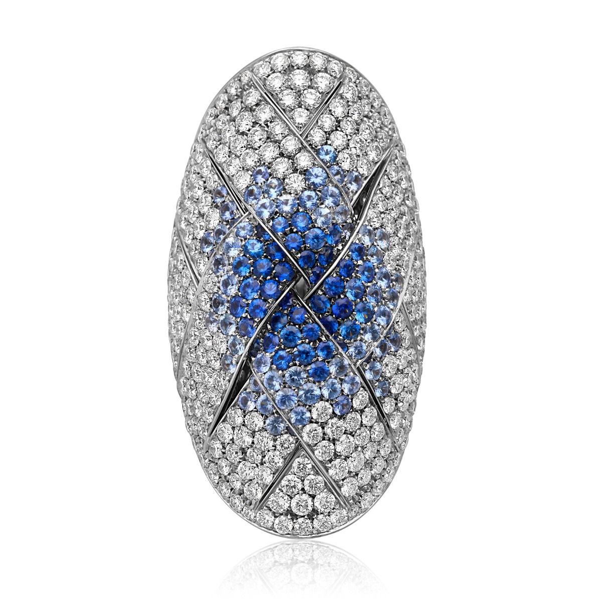 18k White Gold Diamond & Blue Sapphire Oval Ring