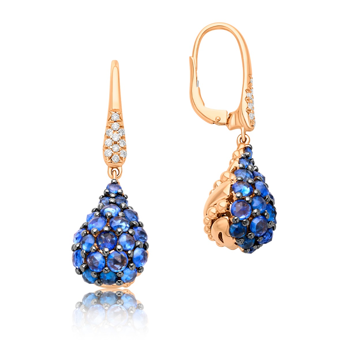 18k Rose Gold Blue Sapphire Puff Drop Earrings