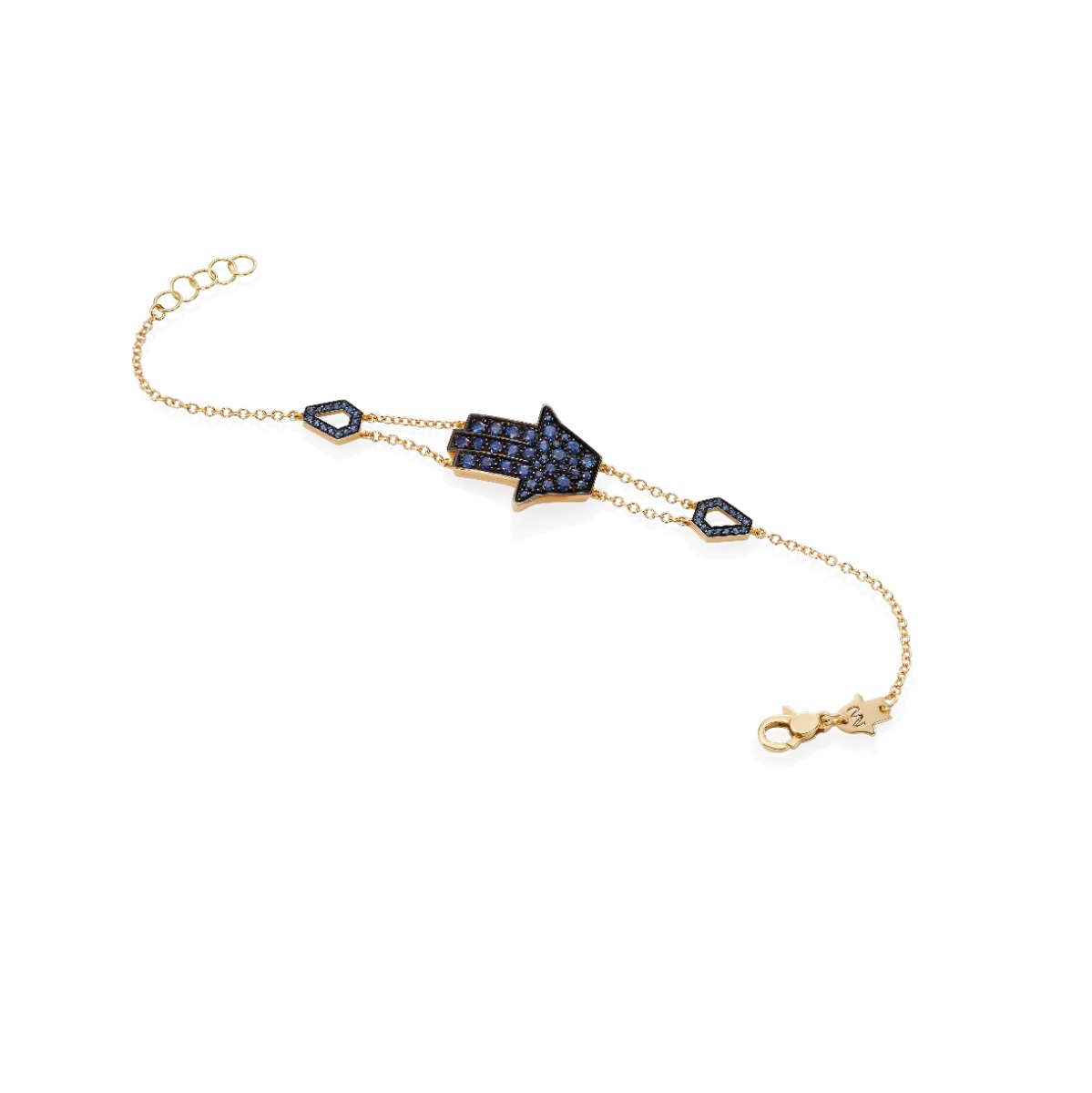 18k Yellow Gold Large Hamsa Blue Sapphire Bracelet
