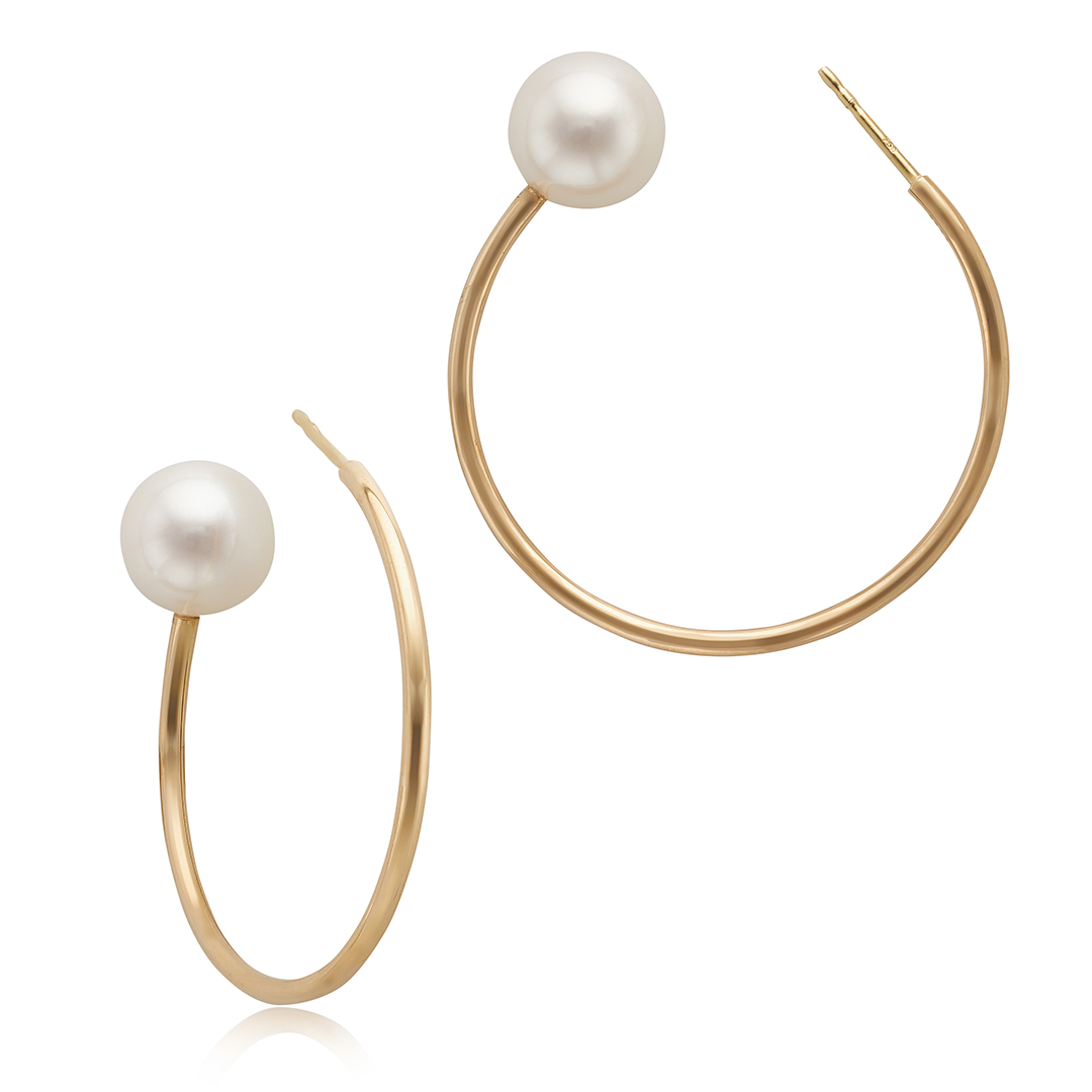 18k Yellow Gold Open Mind Hoops with Pearl Ends