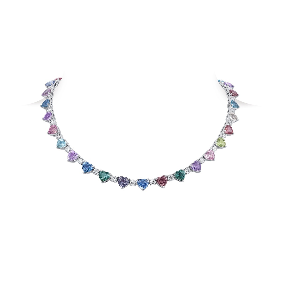 J.B. Star Multicolor Heart Shape Sapphire Platinum Necklace