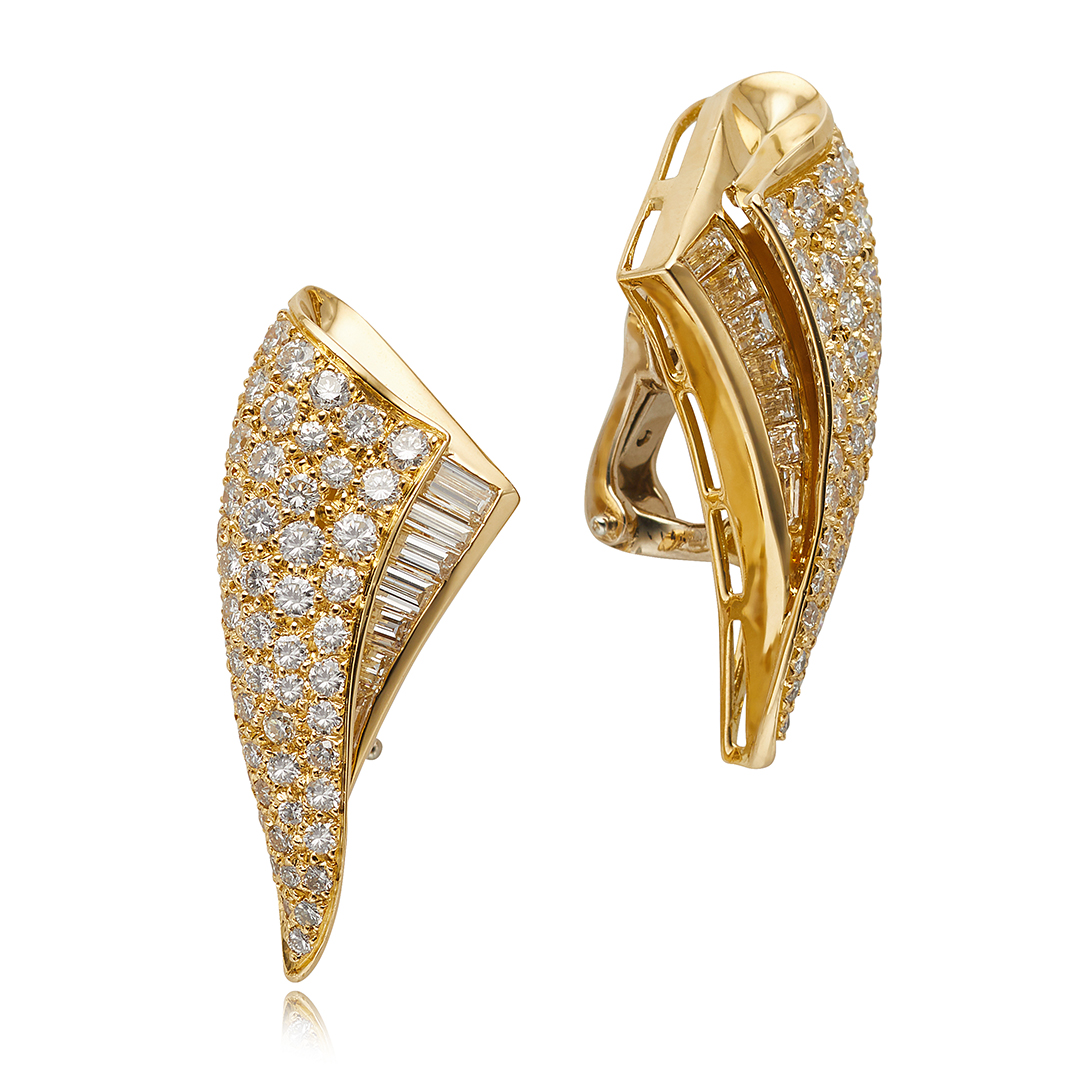 Charles Krypell Estate 18k Yellow Gold Diamond Clip Earrings