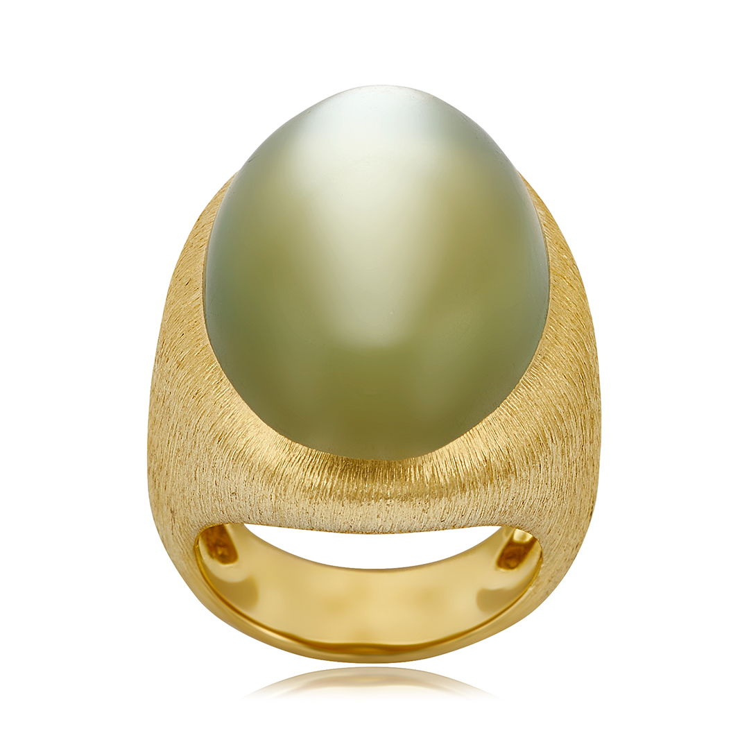 Henry Dunay 1980's 18k Yellow Gold 18.94ct Green Moonstone Cabochon Ring