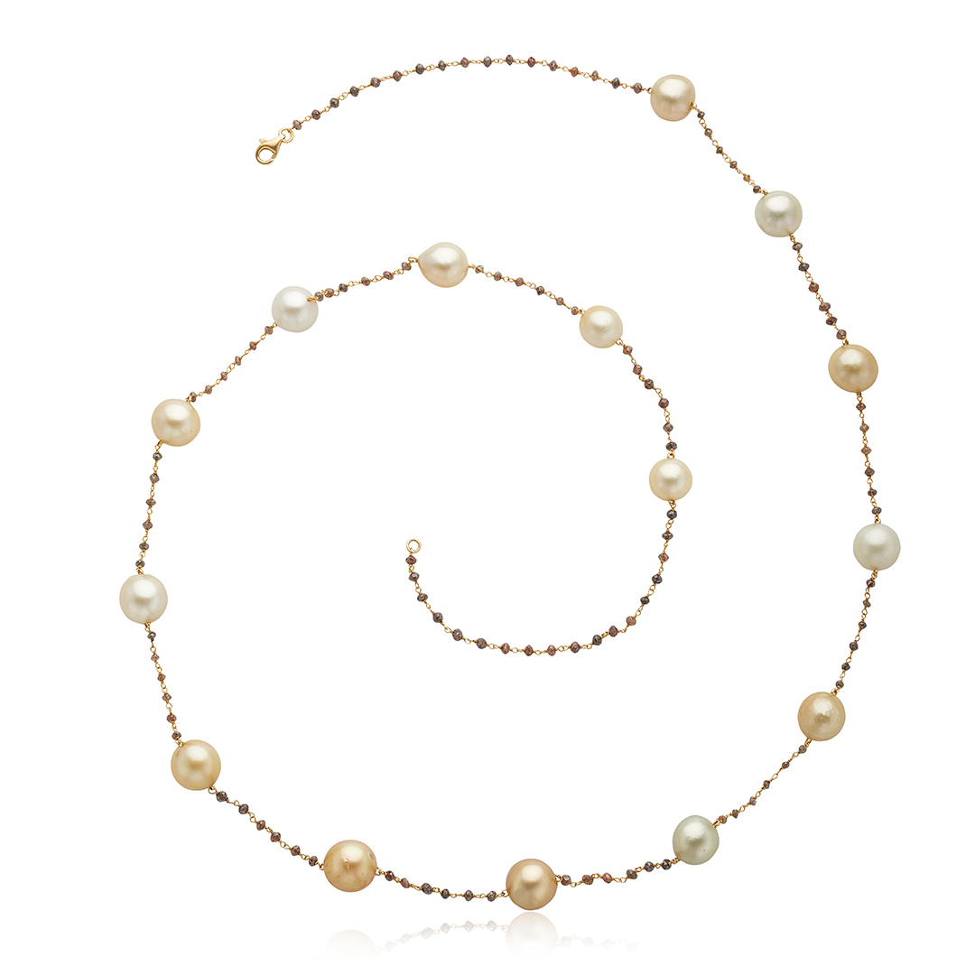 Estate 18k Gold Cream Pearl & Diamond Necklace