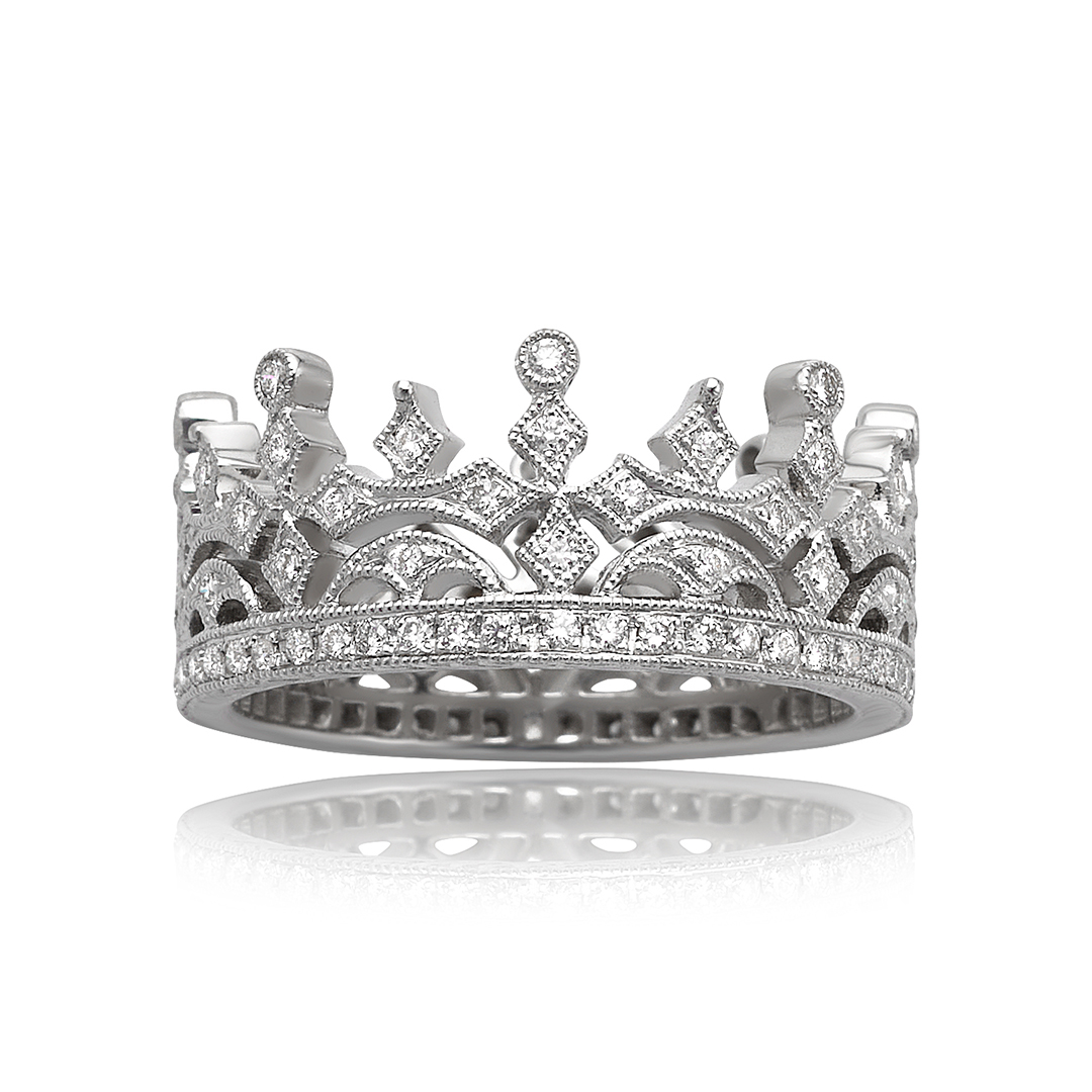Estate 18k White Gold Diamond Crown Band Ring