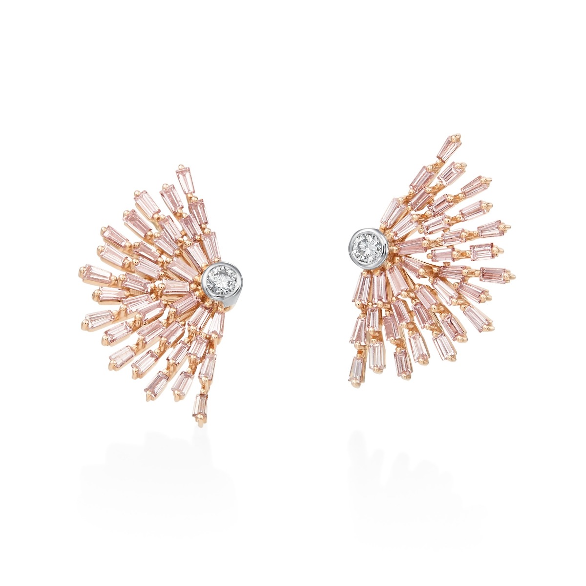 Eiseman Collection 18k Rose & White Gold Purple Pink Diamond Fan Earrings