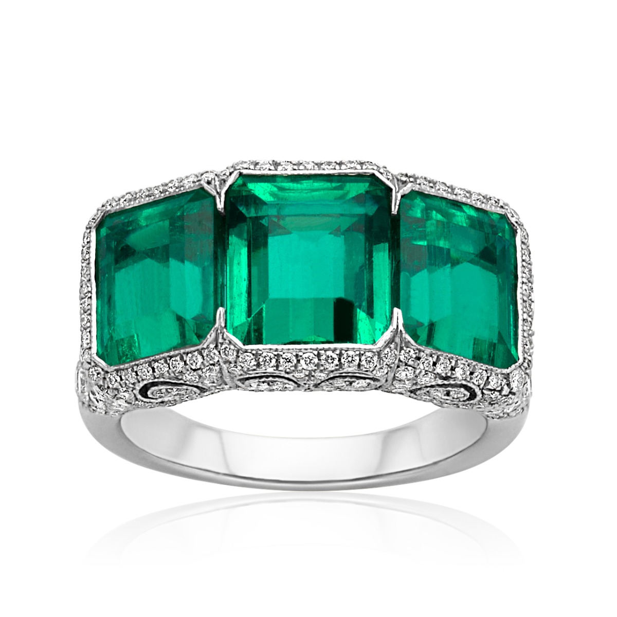 1 Carat VS2 Green Diamond 3-Stone Engagement Ring