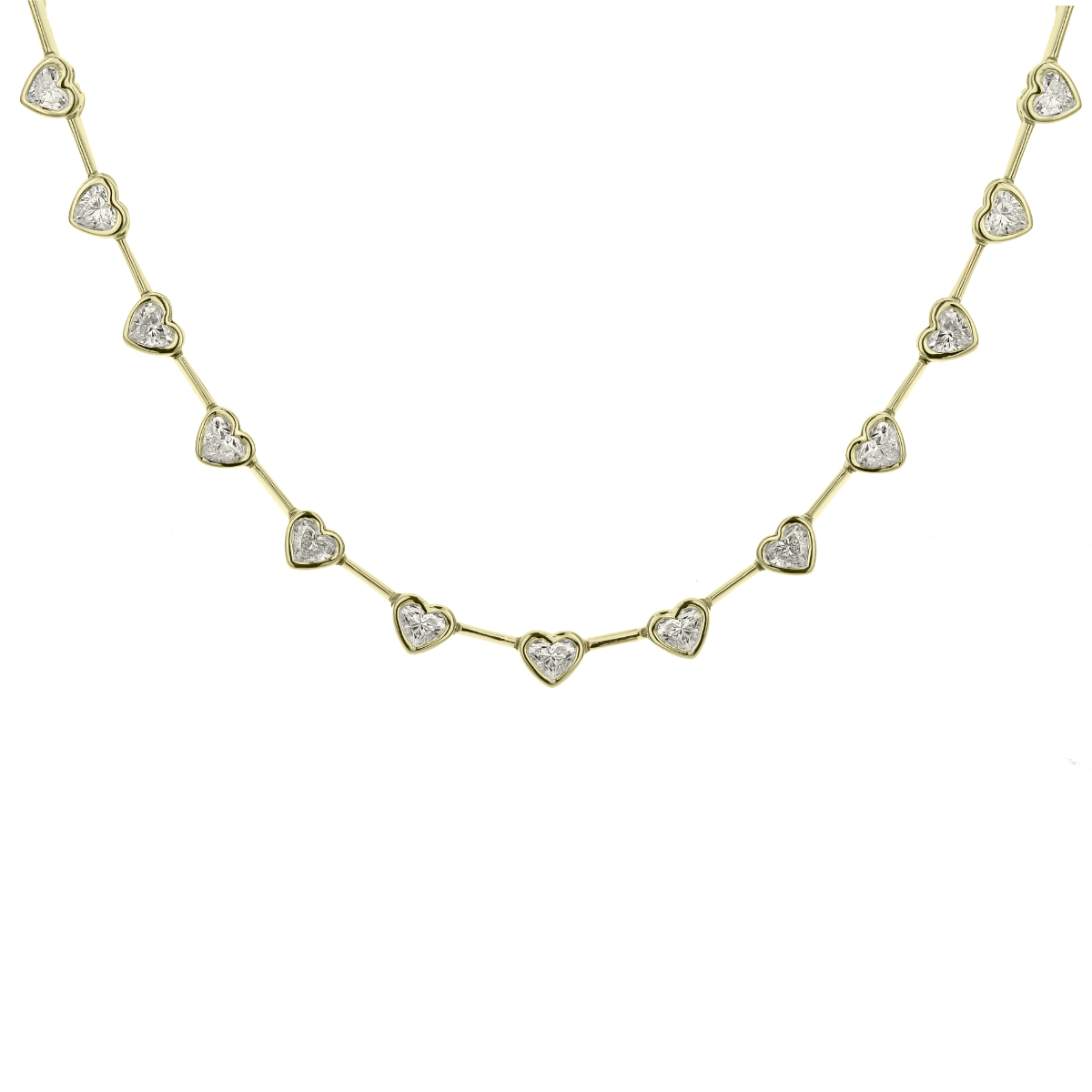 18k Yellow Gold Diamond Heart Station Necklace