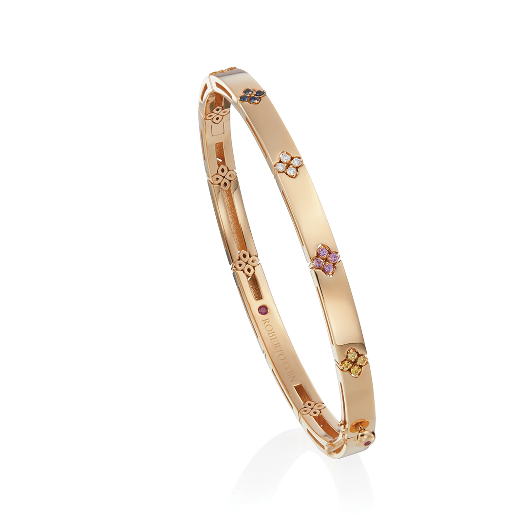 Roberto Coin 18k Rose Gold Sapphire & Diamond Hinged Bangle