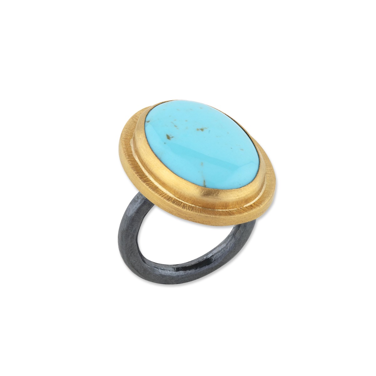 Lika Behar 24K Yellow Gold & Oxidized Silver Turquoise Gela Ring