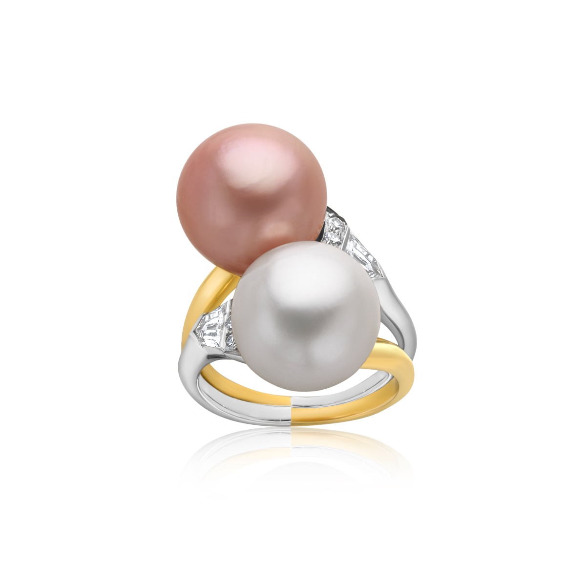 18k Yellow Gold & Platinum Pink & White Pearl Ring
