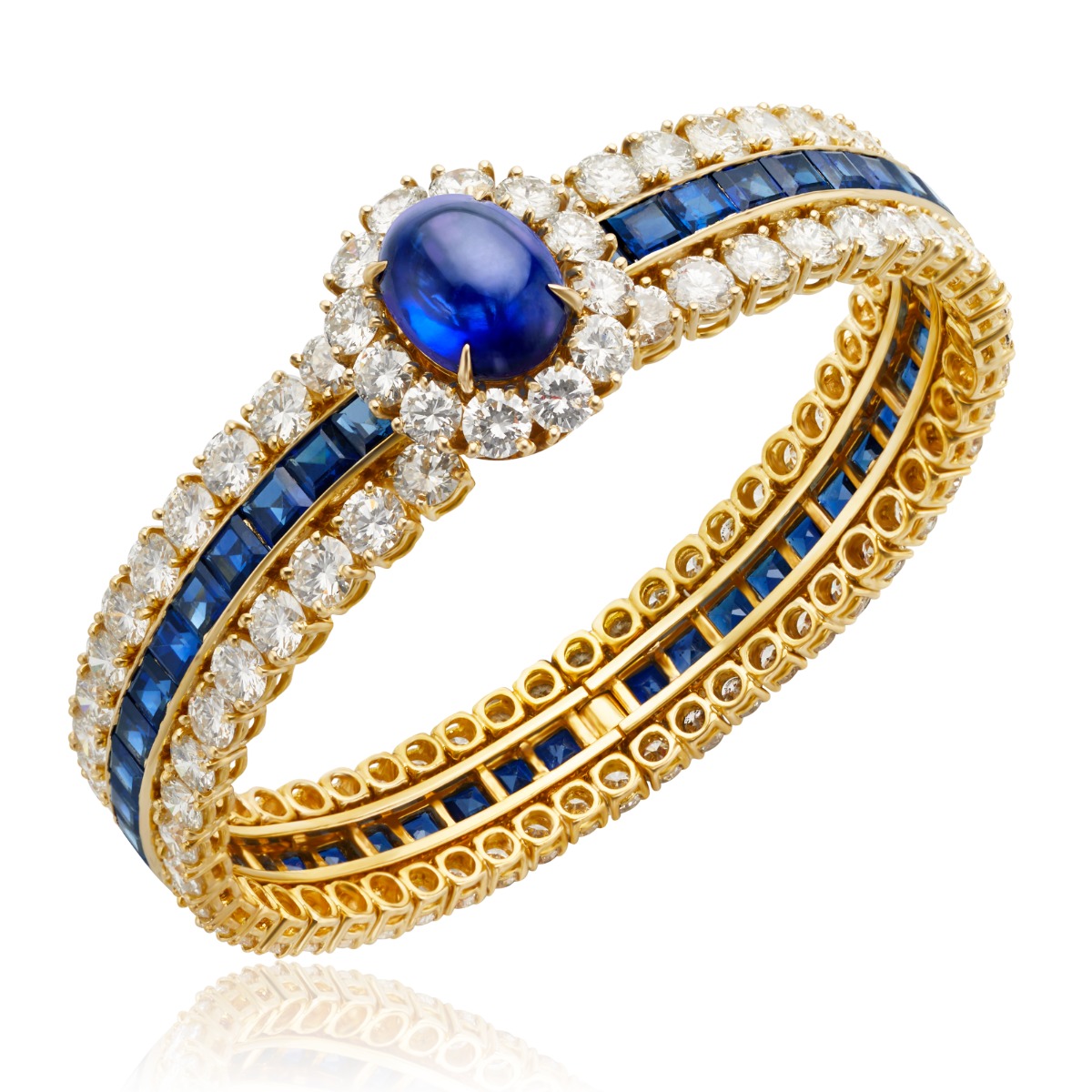 Van Cleef & Arpels 1970s Sapphire and Diamond 18kt Yellow Gold Bangle