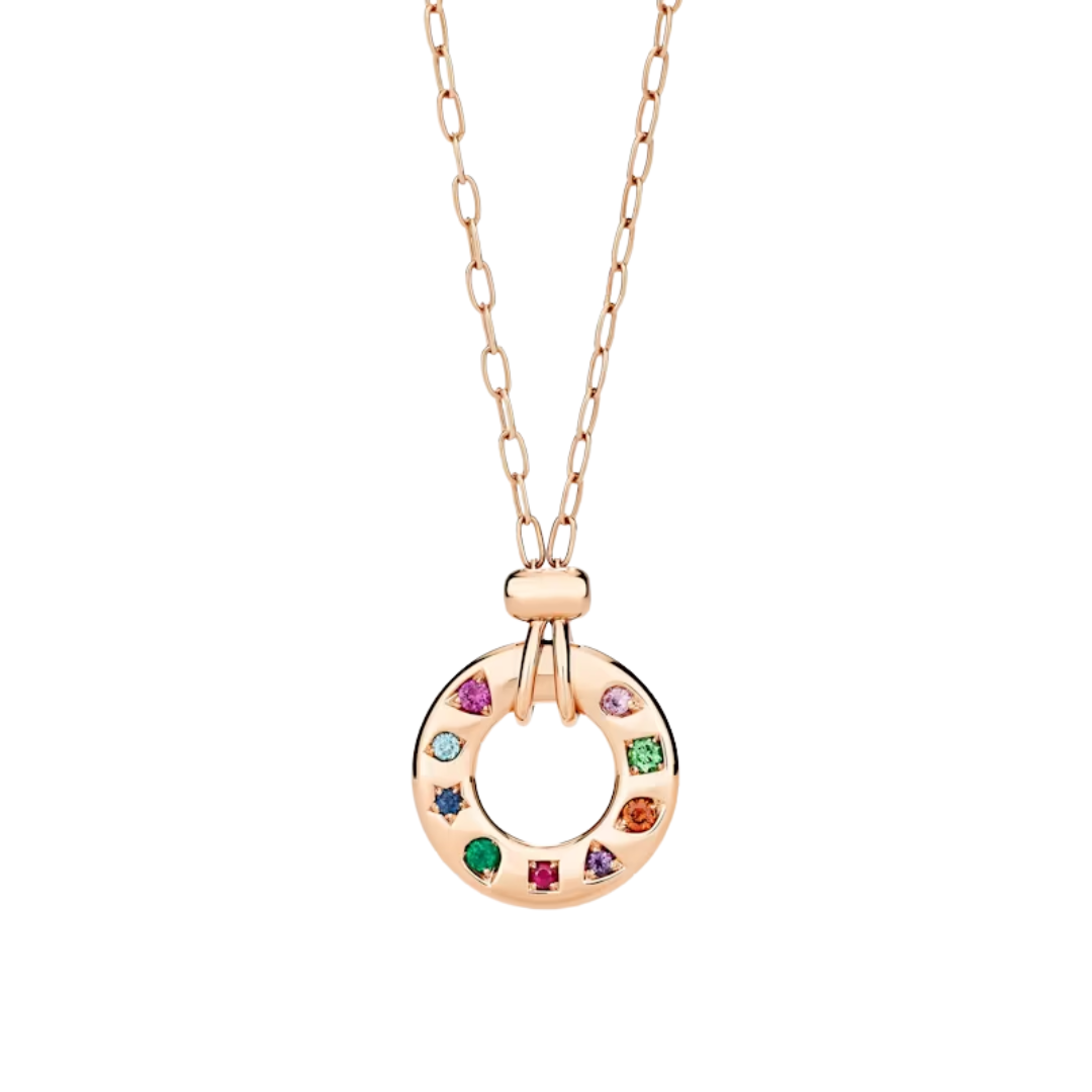 Pomellato Iconica 18k Rose Gold Multi-Gemstone Circle Pendant Necklace